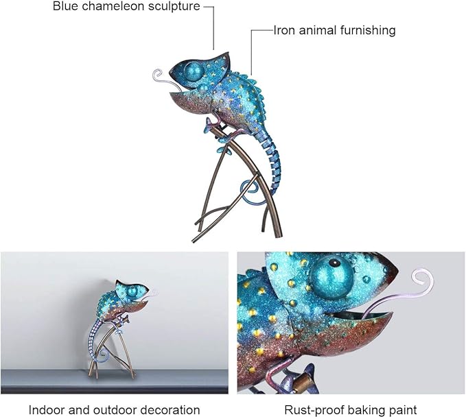 Tooarts Metal Chameleon Sculpture Wild Animal Figurine Indoor Outdoor Decoration Yard Statue for Home and Fairy Garden Decor