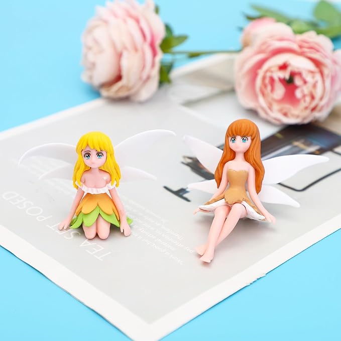 ONEST 5 Pieces Miniature Fairy Garden Accessories Small Fairy Figurines Hand Painted Fairy Figures Girl Fly Wing Figurines for Car Decor Fairy Garden Flower Pot Birthday Cake Topper