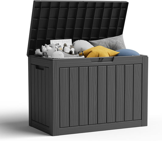 45 Gallon Resin Deck Box, Lockable Patio Outdoor Storage Box for Furniture, Garden Tools and Tools Storage, Waterproof Outside Storage Boxes - Black