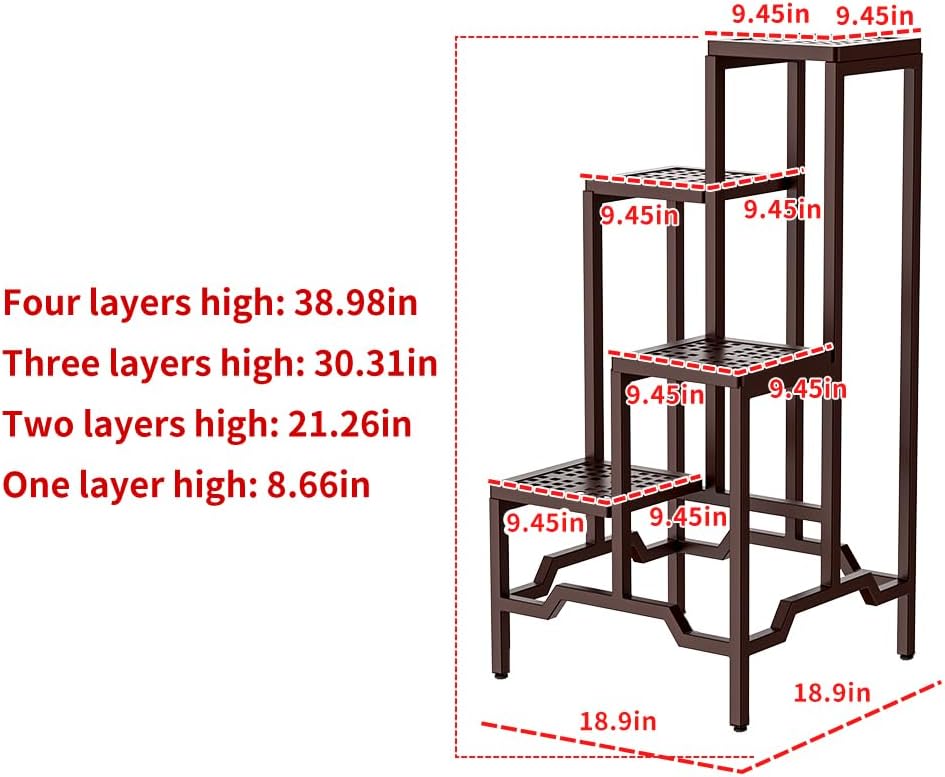 Plant Stand - Aluminum Indoor/Outdoor Flower Rack, Waterproof & Rust-Proof, Stable Support for Pots, Perfect for Living Room, Balcony, Garden, and Office (Brown, 4 Tier)