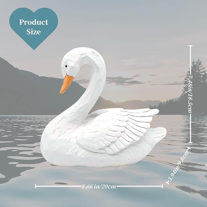 White Swan Figurine - Home Decor Exquisite Sculpture Resin，Artistic White Goose Statue Craft for Elegant Outdoor Garden and Yard Decoration, 7.48 Inches