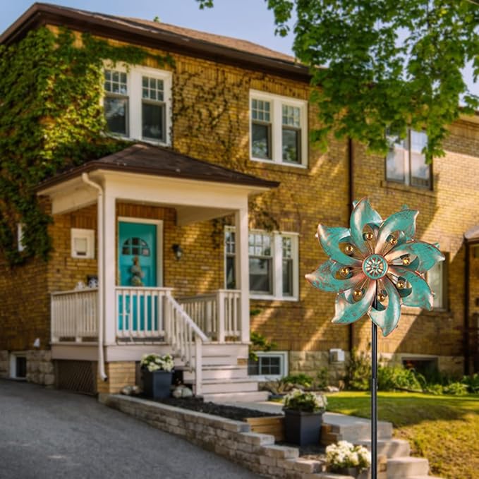 DREAMYSOUL Outdoor Wind Spinner 37 Inch, Metal Garden Wind Sculpture Bronze Wind Spinners for Patio Yard Lawn Decor