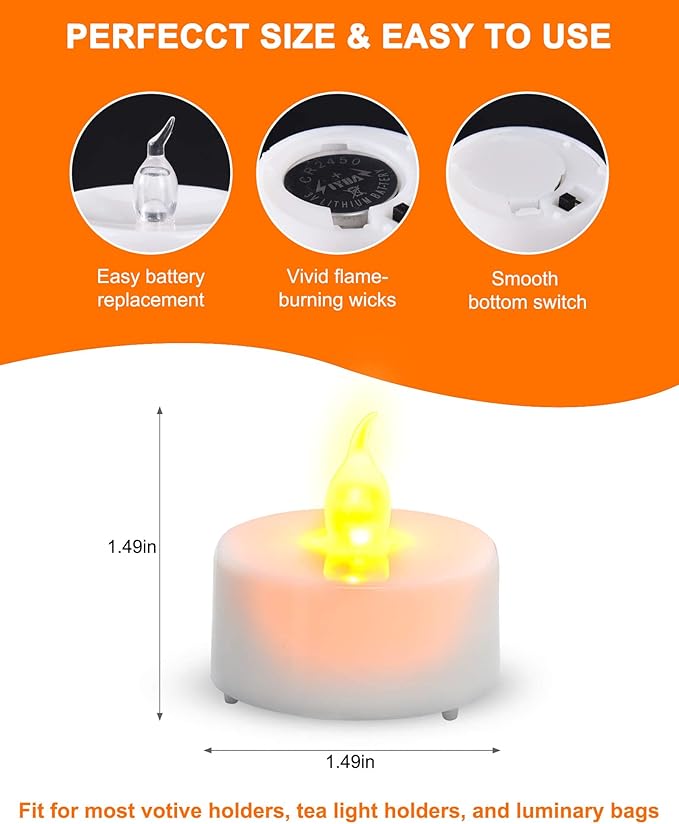 JOSU LED Tea Lights Candles [24 Pack] Flameless Candles, Realistic Battery Operated Candle, Flickering Bright Tealights with Warm Yellow Light for Party, Wedding, Valentine's Day