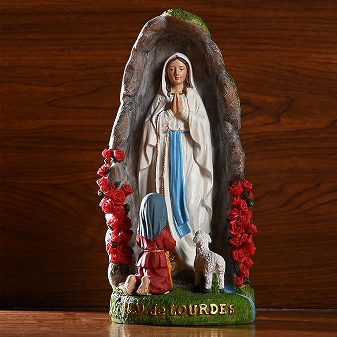 Our Lady of Lourdes Statue - 8" Resin Figurine - Saint Bernadette and Mary Statue, Sculpture with Hand-Painting - Ideal Religious Gift for Baptisms, Communions, Confirmations, Weddings, and Holidays