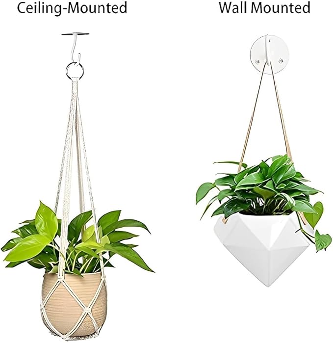 Ceiling Hooks for Hanging Plants - Metal Heavy Duty Wall Mounted Hangers for Hanging Bird Feeders, Planters, Wind Chimes, Include Professional Drywall Anchors (3-Pack (White)