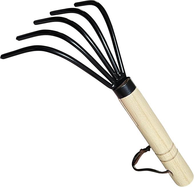 Garden Guru Hand Rake Cultivator Claw Soil Tiller - Military Grade Steel - Rust Resistant - 5 Tine Japanese Ninja Claw - Comfortable Wood Handle - Perfect Pulverized and Aerated Soil (4 Pack)