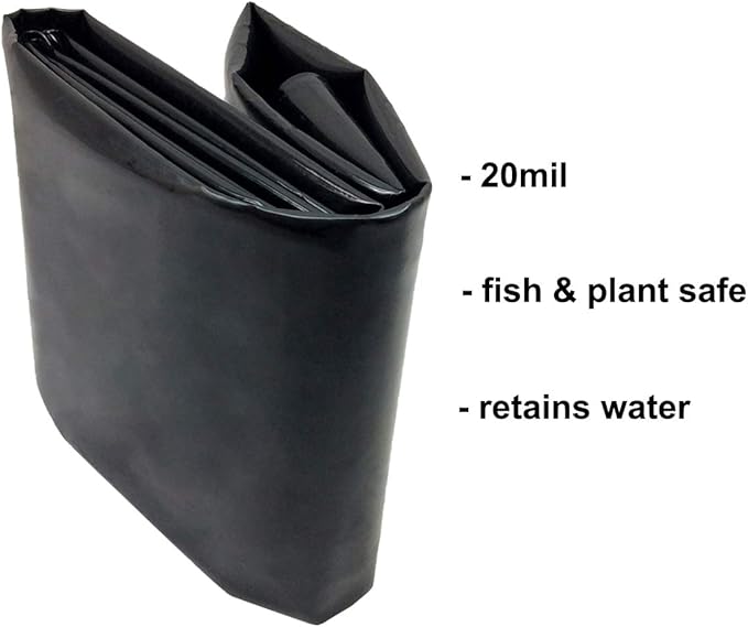 Small Pond Liner, 4 x 7 Feet 20 Mil Pond Liners for Outdoor Ponds, Black LDPE Pond Liner for Waterfall, Fish Ponds, Garden Fountain