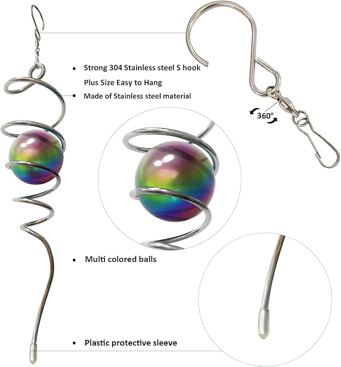 Multi Color Wind Spinner Tail Gazing Ball Spiral Decorative Wind Spinner Sun Catcher Visual Illusion Wind Spinner Stabilizer Indoor Outdoor Garden Decoration Wind Sculptures-13in Height