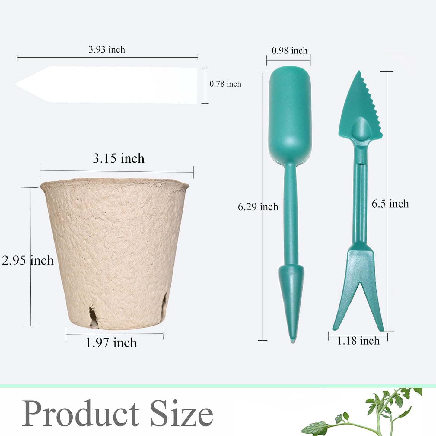 50Pcs Biodegradable Seedling Pots Seed Starter Kit 3.15 Inch Round Peat Pot with Drainage Holes, Plant Labels, Seedling Pickers & Garden Shovels