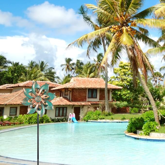 VEWOGARDEN Garden Decor Wind Spinners, Small Waterproof Metal Pinwheels Wind Spinner for Yard and Garden 37 * 10inches (Double Blade)