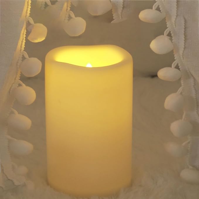CANDLE CHOICE Extra Large Waterproof Outdoor Flameless Candle D6”xH9” Big Tall Battery Operated Pillar Candle with 6-hour Auto Timer Ivory Plastic Realistic Flickering LED Light for Garden Decorations