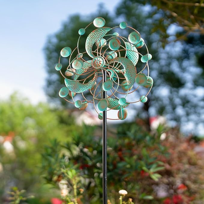 DREAMYSOUL Wind Spinner, Kinetic Wind Spinners Outdoor Metal, Garden Spinner for Yard Outside Patio Lawn Decor (Green & Cooper)
