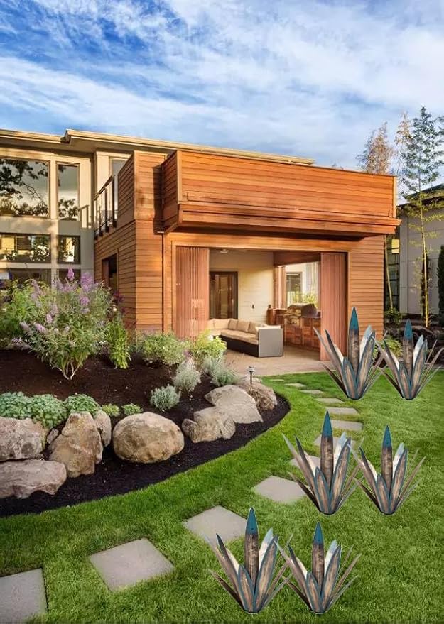 Metal Agave Plant Garden Art, 2 Pack Big Tequila Rustic Sculpture, Rustic Metal Agave Plants Garden Lawn Home Ornaments, for Yard Stakes, Garden Figurines, Outdoor Patio (2 PCS Colorful)