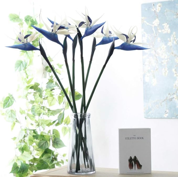 Large Bird of Paradise 32 Inch Permanent Flower,UV Resistant No Fade Flower Part is Made of Soft Rubber PU,Artificial Flower Plants for Home Office 2 Pcs (Blue)