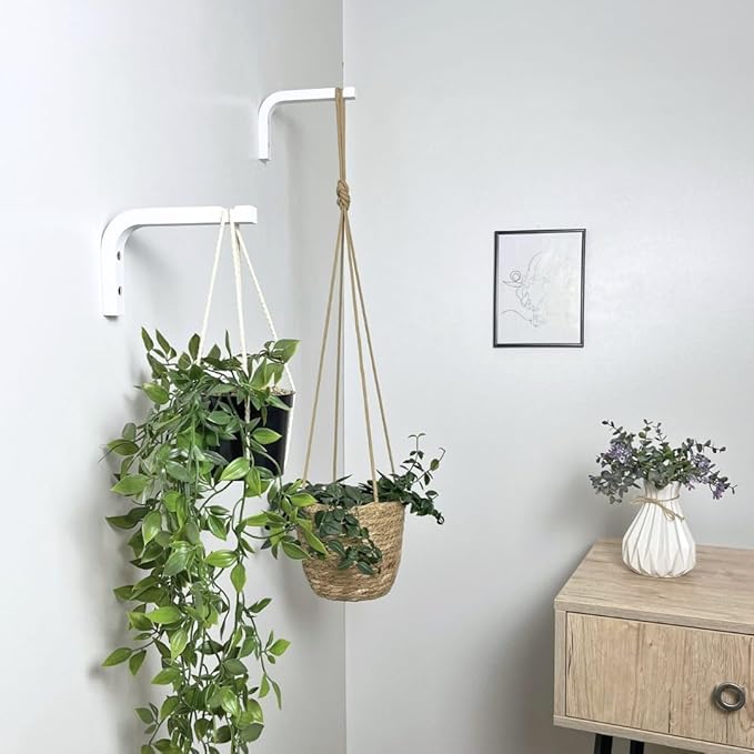 2-Piece Set of Plant Hooks for Wall 6 inch - Mounted Wooden Plant Hook - Indoor and Outdoor Bracket Plant Hanger for Planters, Lanterns, Bird Feeders, Patio Decorations (White)