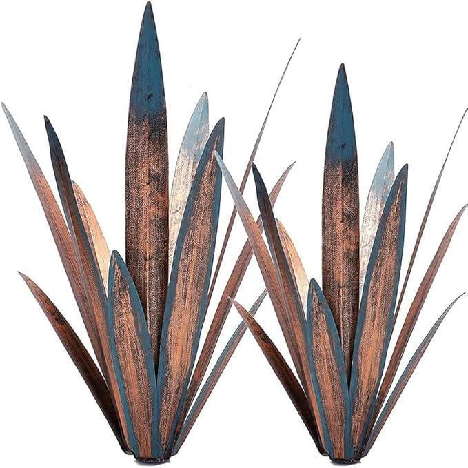 2 PCS Metal Agave Sculpture Decoration, Vintage Country Hand-Painted Sculpture DIY Metal Agave Plant, Home Garden Courtyard Lawn Outdoor Decoration (2PCS)