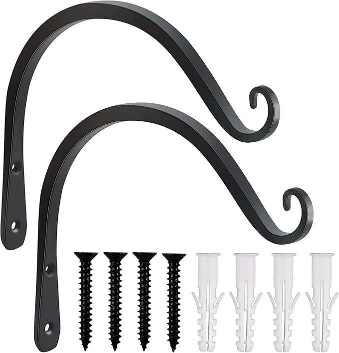 Gtongoko 2 Pack 8 Inch Plant Hangers Outdoor Metal Hanging Plant Bracket Bird Feeder Plant Hooks for Hanging Flower Basket, Wind Chimes, Solar Lanterns, Black