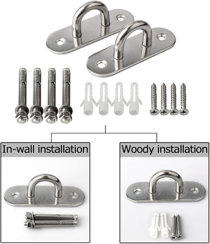 SAYAYO 6 PCS Pad Eye Plate Hooks U Ceiling Hook for Hanging Plants Outdoor Lights Swing Suspension Marine Hardware Staple Hook Loop with Screws Stainless Steel Wall Mount (Brushed Nickel