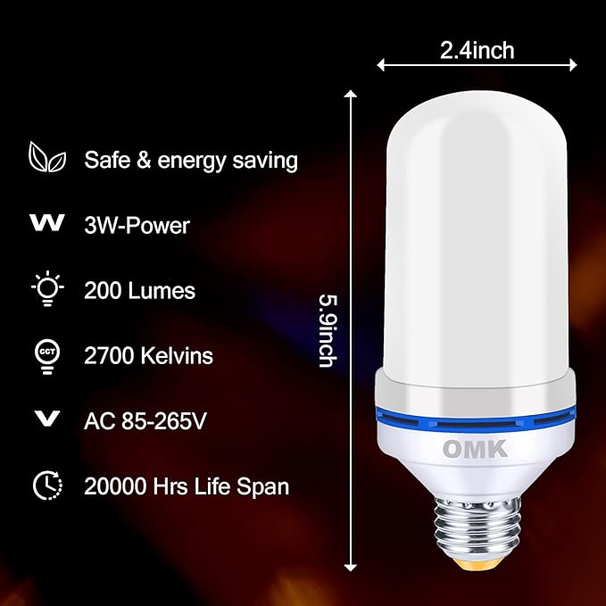 OMK - Blue Flame Christmas Decor LED Flame Effect Light Bulbs - Upgraded 4 Modes Fire Simulated Lamps - Christmas Gifts, Party, Indoor/Outdoor Decoration Lights (Blue 2)