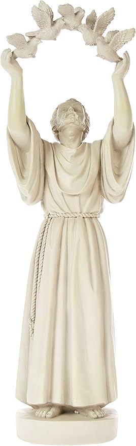 Design Toscano Francis of Assisi Doves of Peace Religious Garden Statue, 7 inches wide, 25 inches tall, Cast Stone Resin, Antique Stone Finish