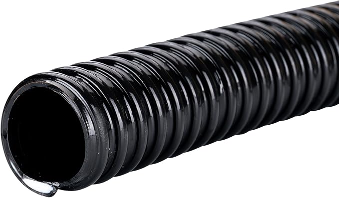 Pond Hose ID 1” × 10ft Black Corrugated Flexible Reinforced PVC Hose Vinyl Tubing for Pond Pump Fountain Garden Waterfall, Non-toxic & Kinkproof, with 2 clamps
