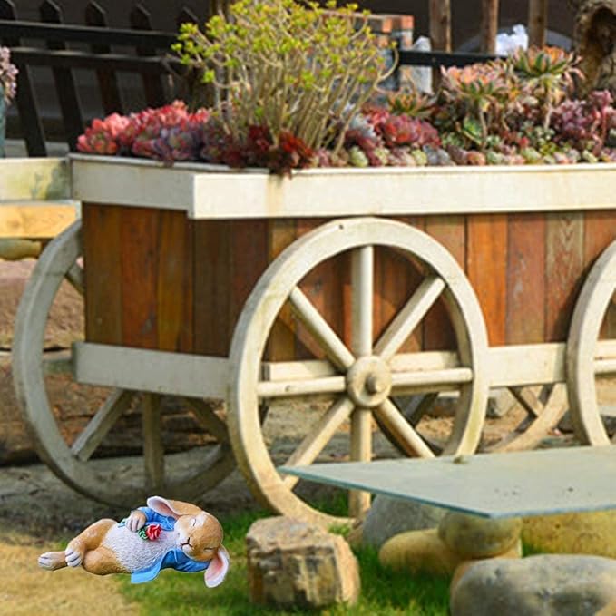 Garden Statues Rabbit, Fantasy Bunny Outdoor Art Décor Animal Figurines Ornament for Thanksgiving Day, Christmas Statue Decorations for Garden Yard Lawn Indoor Sculpture (Blue)