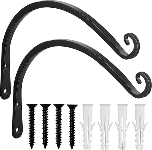 Gtongoko 2 Pack 12 Inch Plant Hangers Outdoor Metal Hanging Plant Bracket Bird Feeder Plant Hooks for Hanging Flower Basket, Wind Chimes, Solar Lanterns, Black