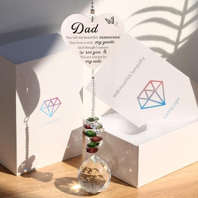 Memorial Suncatcher Gifts for Loss of Dad, Sympathy Gifts for Loss of Dad, Dad in Heaven Memorial Crystal Suncatcher for Window Home Decor (Dad)