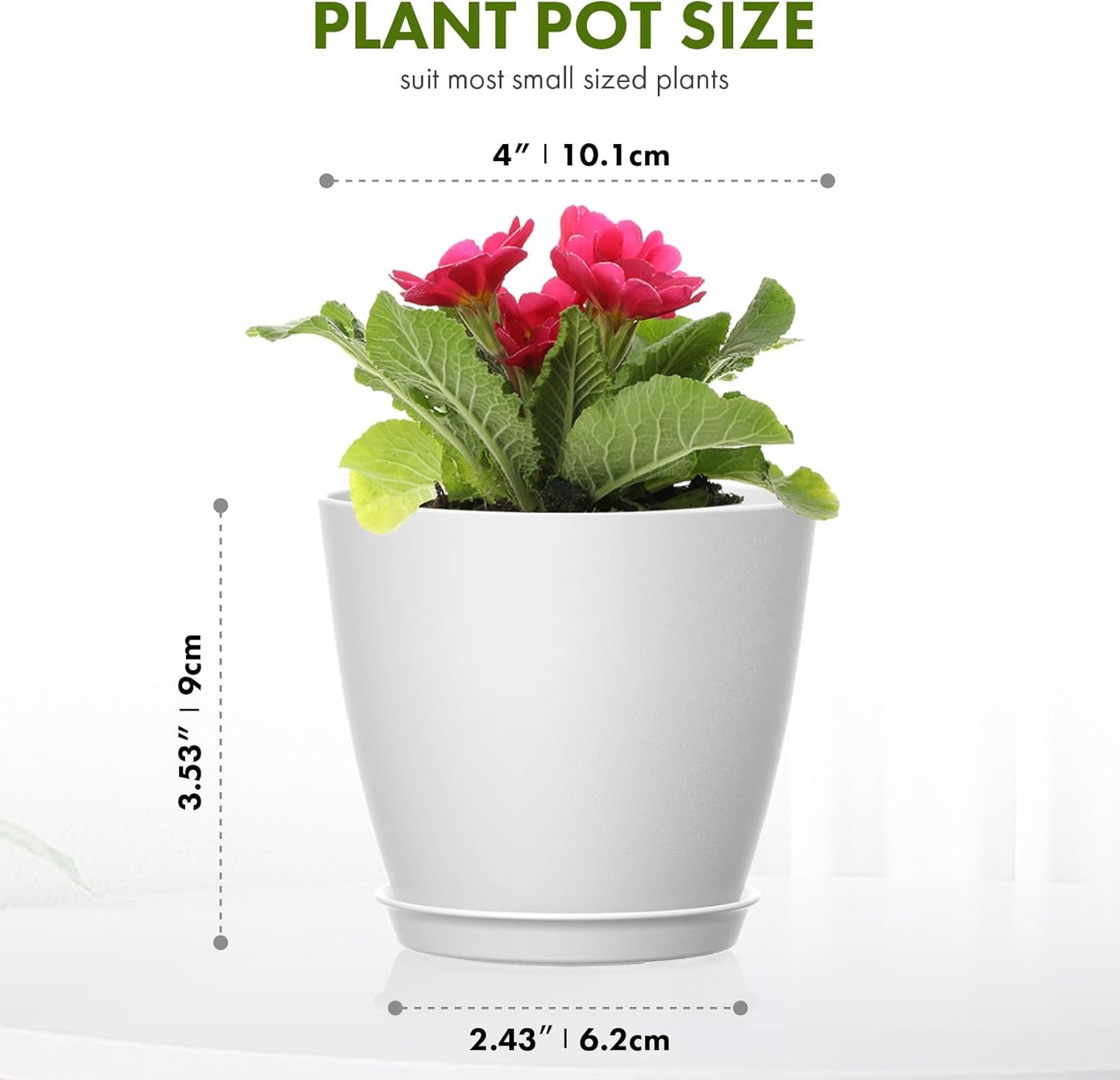 8 Pack 4 Inch Plant Pots with Drainage Holes and Saucers, Pots for Plant Indoor, Plastic Planters for Succulents and Small Plants, Colorful