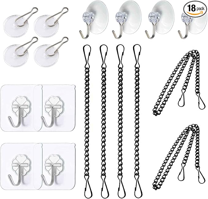 Stained Glass Window Hanging Chain Kit, Picture Hanging Chain with Suction Cup Hooks Sunshine Catcher Metal Nickel Plating Stained Glass Window Panels 10 Inch and 20 Inch (Black)