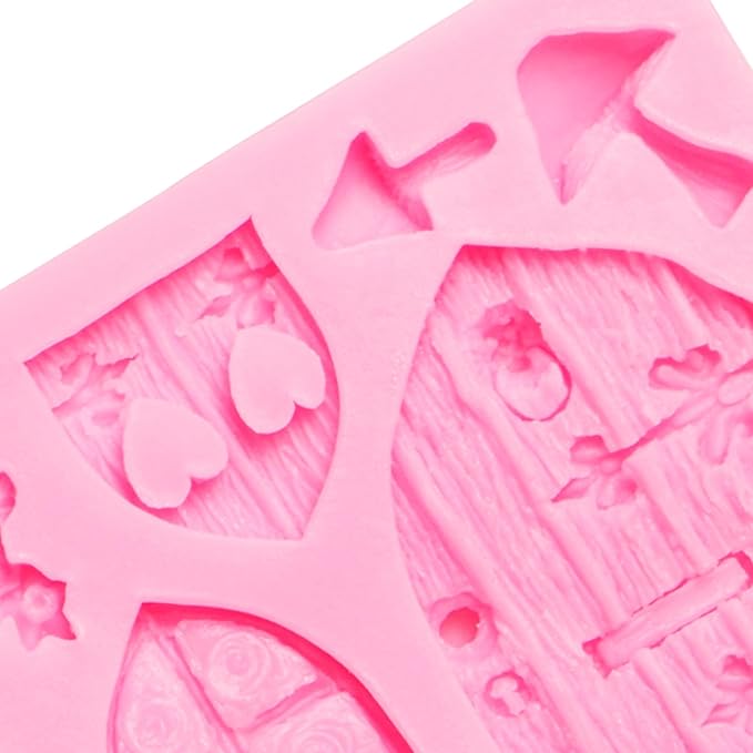Fairy Garden Door Silicone Molds, Enchanted Vintage Gnome Home Window Door Fondant Molds, Mushroom Flower Leaf Chocolate Baking Molds for Cake Decoration Cupcake Topper Candy Clay Resin