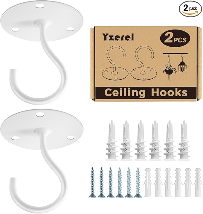 Ceiling Hooks for Hanging Plants - Metal Plant Bracket Iron Wall Mount Lanterns Hangers for Hanging Bird Feeders, Lanterns, Wind Chimes, Planters, Outdoor Decoration Hooks (White)