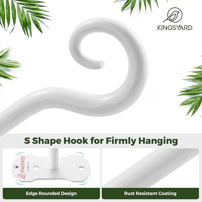 Kingsyard 2 Pack Wall Plant Hanger - Heavy Duty Metal Hanging Bracket Hooks for Hanging Plant Bird Feeders Lanterns Wind Chimes Indoor/Outdoor. White