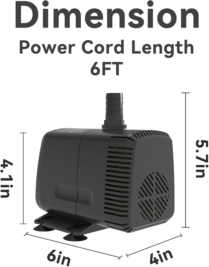 Submersible Pump 880GPH (3500L/H 60W) Ultra Quiet with Dry Burning Protection 10.2ft High Lift for Fountains, Hydroponics, Ponds, Aquariums & More…