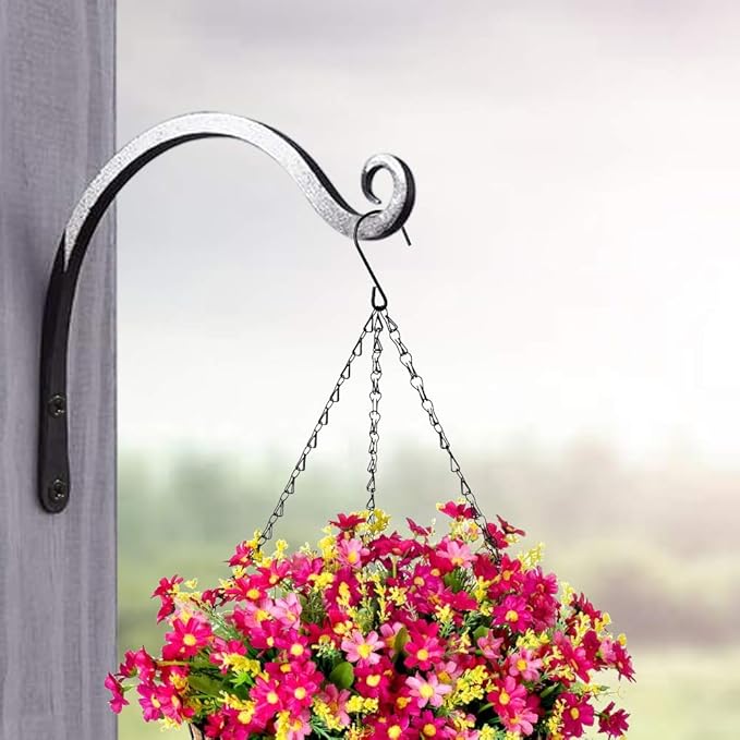 Gtongoko 2 Pack 8 Inch Plant Hangers Outdoor Metal Hanging Plant Bracket Bird Feeder Plant Hooks for Hanging Flower Basket, Wind Chimes, Solar Lanterns, Black