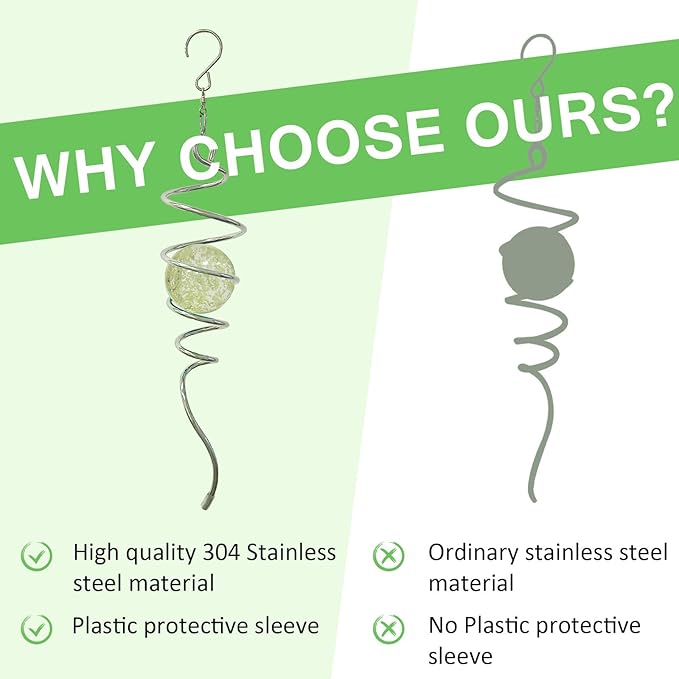 Glow Gazing Ball Spiral Tail Wind Spinner,Decorative Wind Spinner 11inch Tail and 2 inch Glass Orb. Indoor Outdoor Wind Spinner Tail Sun Catcher Garden Decoration-13 inch Height