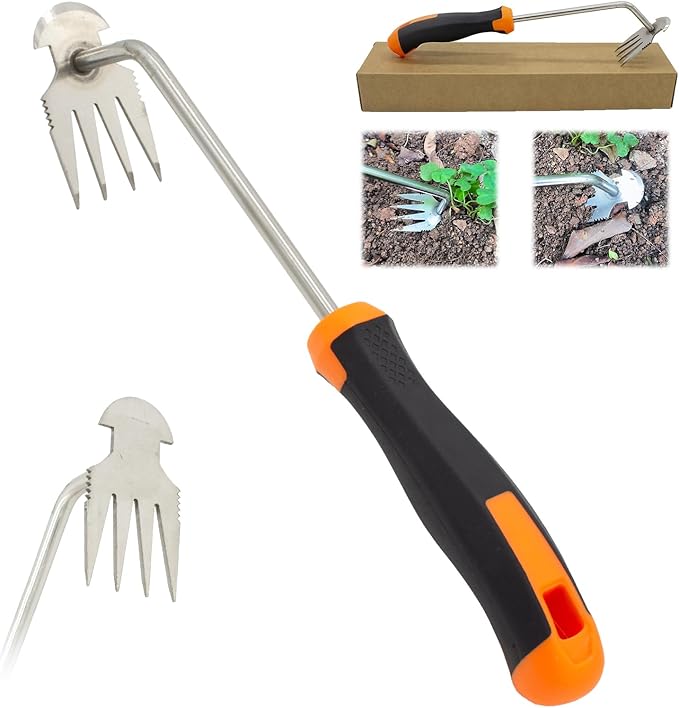 Weeding Artifact Uprooting Garden Weeding Tool, Upgraded Weed Removal Tool, Stainless Steel/Manganese Steel Weed Puller Manual Weeders for Home Gardening Yard Farmland (13in Stainless Steel Rubber)