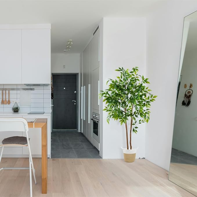 Artificial Ficus Tree, 5ft Tall Fake Ficus Tree with Basket, Faux Plant for Indoor Outdoor Home Livingroom Office Garden Porch Décor