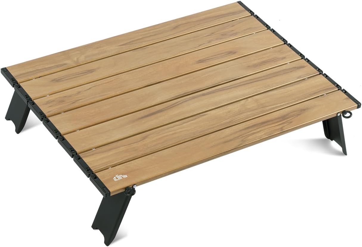 iClimb Ultralight Compact Mini Beach Picnic Folding Alu. Table with Carry Bag, Two Size (Nature - L)