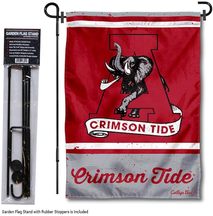 WinCraft Alabama Crimson Tide Vintage Retro Throwback Garden Flag with Stand Holder