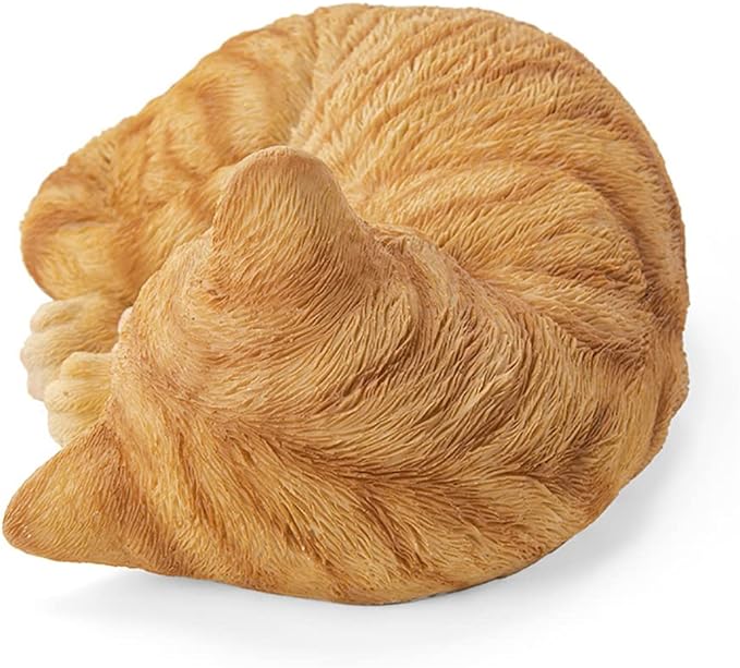 Sleeping Orange Tabby Cat Garden Statue Decor 8.27”L, Resin Realistic Sculptures Gift for Cats Lovers, Pet Memorial Stones for Loss of Pet, Kitty Figurine Art Decoration for Indoor Outdoor Home