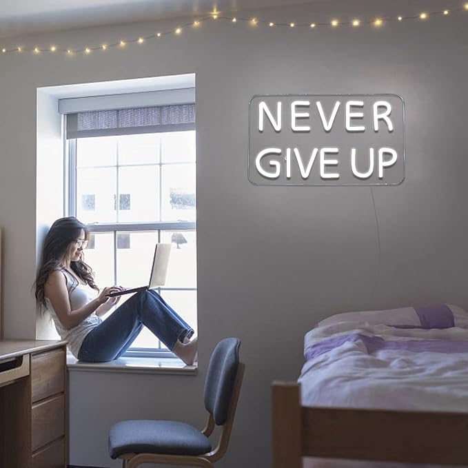 Never Give Up Neon Sign for Wall Decor,Inspire Slogan for Study Room Decoration,Wall Art Lighting As Gifts for Kids or Friends.