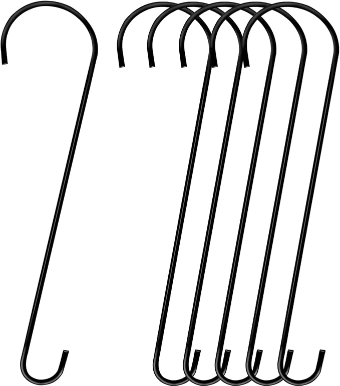 24 Inch Large Tree Branch Hooks, 6 Pack Extra Long Metal Black S Hooks for Hanging Plants, Garden Hooks for Hanging Bird Feeders,Plant Hooks Outdoor Hanging Basket-Outdoor or Indoor Use