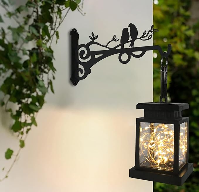 Multipurpose Hanging Basket Plant Brackets Outdoor Indoor, Heavy Duty Solid Steel Plant Hangers, Wall Mounted Lantern Hooks for Garden Plants Flower Light Bird Feeder, Pack of 2 Black