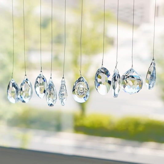 kanpura Pack of 10 Clear Crystal Suncatcher Chandelier Lamp Lighting Drops Pendants,Hanging Glass Ball Prisms Window Home Decor