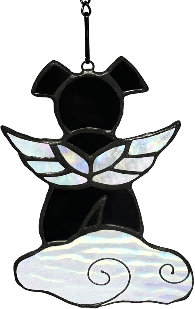 Stained Glass Angel Wings Dog Memorial Gifts for Loss of Dog Sympathy Gift Suncatcher, Rainbow Bridge Pet Passing Away Remembrance in Memory, Dog Bereavement Gifts for Loss of Pet, Black