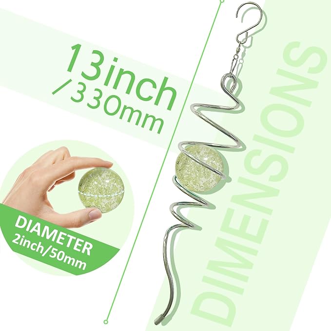 Glow Gazing Ball Spiral Tail Wind Spinner,Decorative Wind Spinner 11inch Tail and 2 inch Glass Orb. Indoor Outdoor Wind Spinner Tail Sun Catcher Garden Decoration-13 inch Height