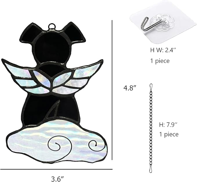 Stained Glass Angel Wings Dog Memorial Gifts for Loss of Dog Sympathy Gift Suncatcher, Rainbow Bridge Pet Passing Away Remembrance in Memory, Dog Bereavement Gifts for Loss of Pet, Black