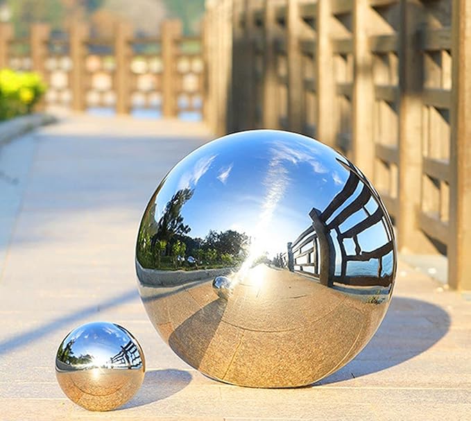 Nerien Gazing Ball, 3.9" Stainless Steel Garden Mirror Globe, Polished Ornament Sphere, Hollow Floating Reflective Hemisphere, for Home Outdoor Pond Housewarming Swimming Pool Decoration, Silver, 2pcs