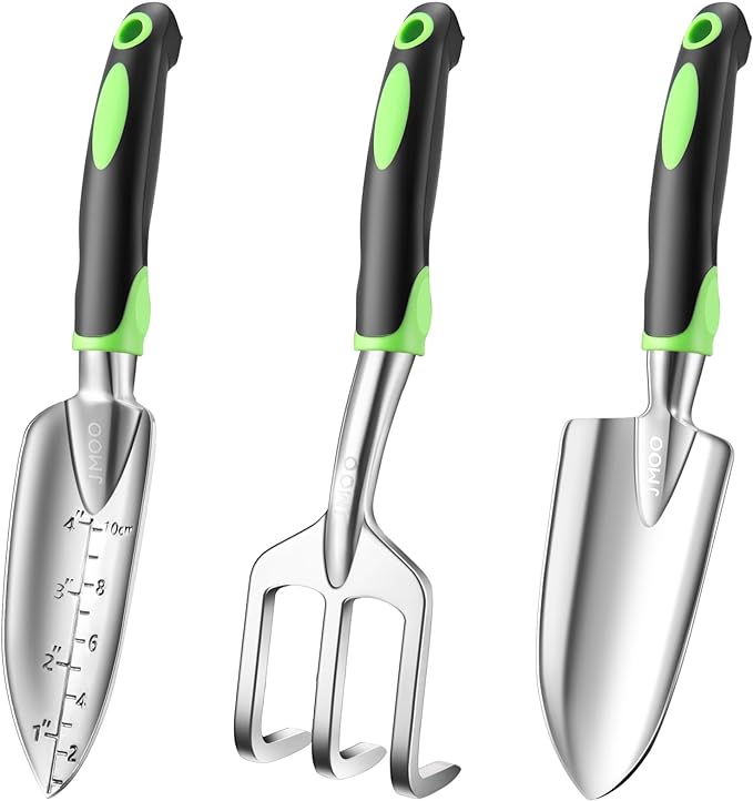 Garden Tools, 3-Piece Garden Tool Set with Non-Slip Ergonomic Handles, Lightweight Aluminum Alloy Rust-Proof Durable Gardening Hand Tools, Ideal Gardening Tools Gifts for Women and Men